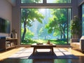 Sunlit Modern Living Room with Lush Garden View[GenerativeAI] Royalty Free Stock Photo